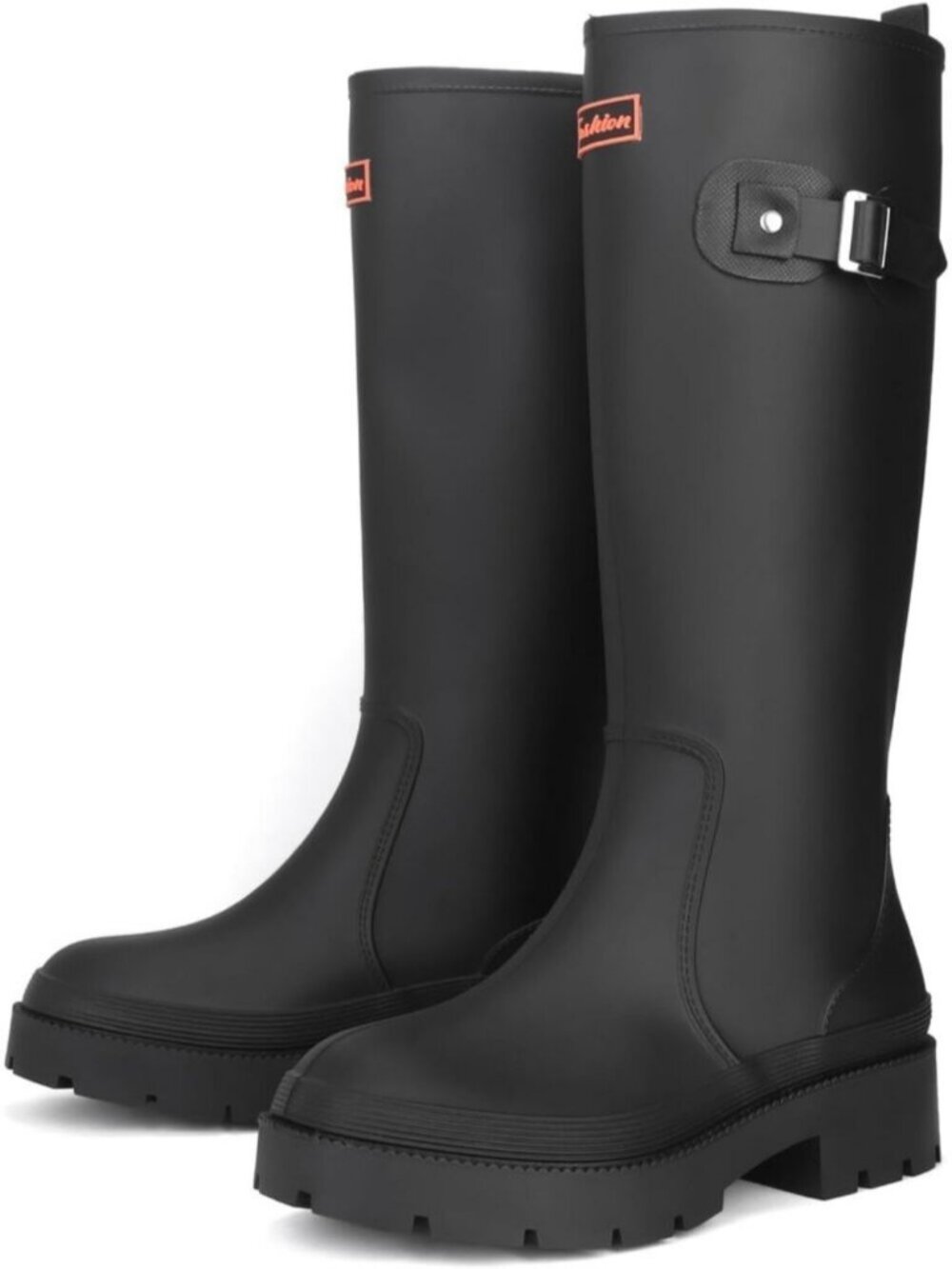 Women's Black Knee High Boots Rubber Waterproof Tall Rain Boots Comfortable